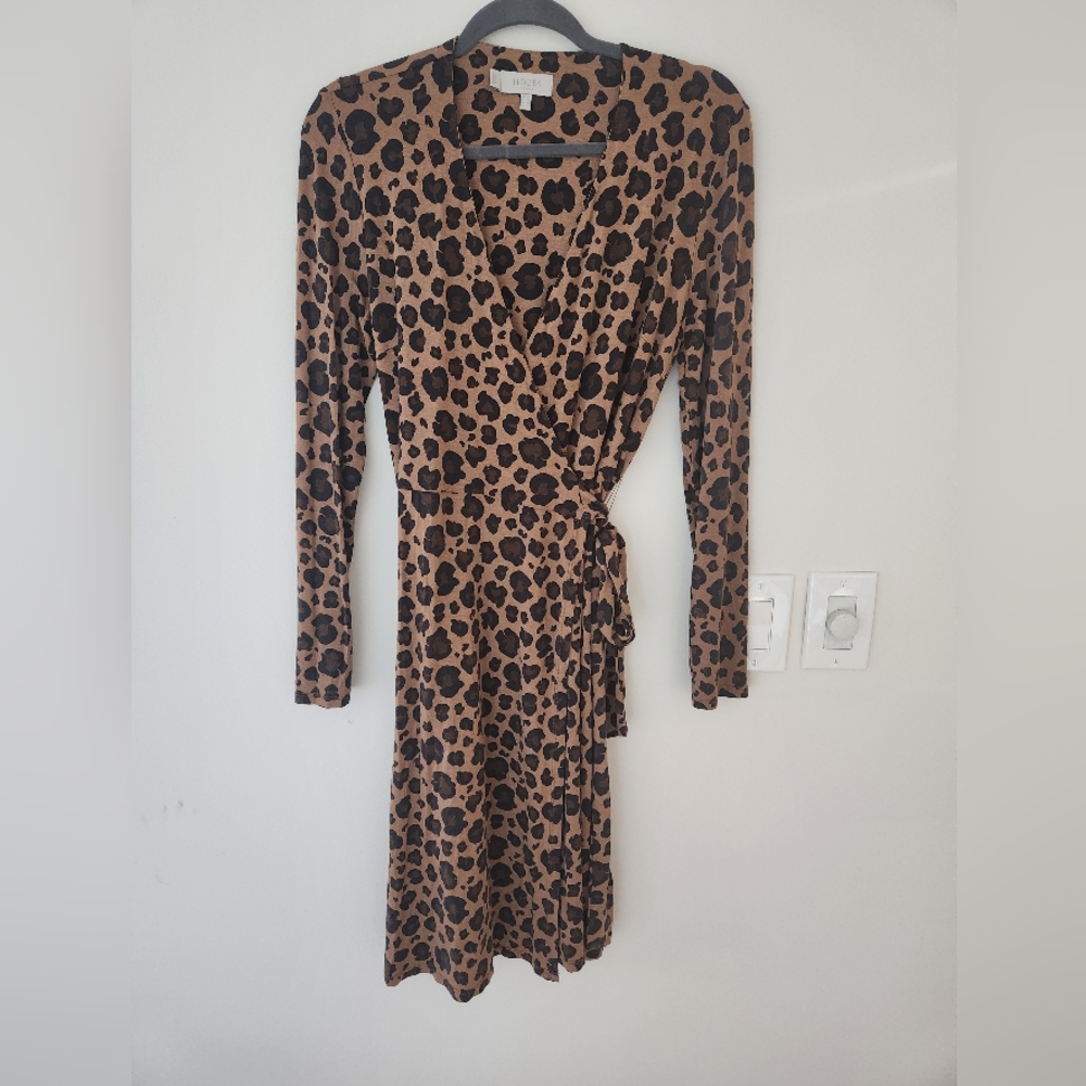 Hobbs leopard print wrap dress size uk 12 us 8 stretch fabric